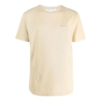 Off-white Men's  Fw22 Back Stripe Printing Round Neck Short Sleeve Ordinary Version Light Brown T-shi In Neutral