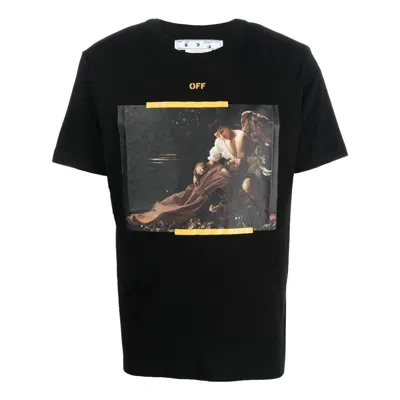 OFF-WHITE MEN'S OFF-WHITE FW22 CARAVAGGIO ARROW CHARACTER PRINTING CASUAL SHORT SLEEVE BLACK T-SHIRT