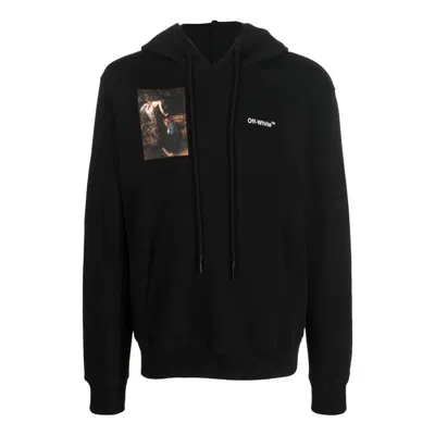 OFF-WHITE MEN'S OFF-WHITE FW22 CHARACTER PRINTING HOODED LONG SLEEVES LOOSE FIT BLACK
