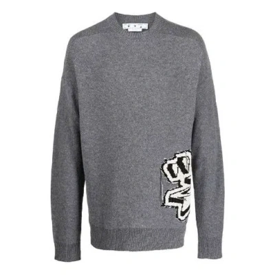 Off-white Men's  Fw22 Knit Long Sleeves Round Neck Wool Sweater Gray