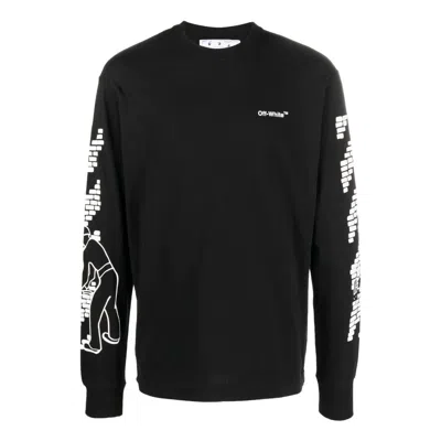 Off-white Men's  Fw22 Logo Printing Round Neck Long Sleeves Black T-shirt