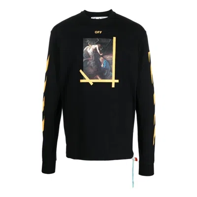 Off-white Men's  Fw22 Solid Color Round Neck Painting Printing Long Sleeves Black T-shirt