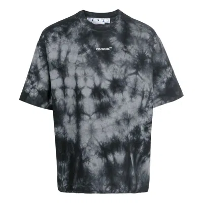 Off-white Men's  Fw22 Tie Dye Logo Printing Round Neck Short Sleeve Loose Fit Gray T-shirt In Black