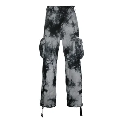 Off-white Men's  Fw22 Tie Dye Pattern Printing 3d Pocket Cargo Casual Pants/trousers Black In Multi