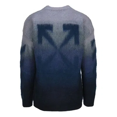 Off-white Men's  Gradient Effect Round Neck Long Sleeves Wool Sweater Loose Fit Blue