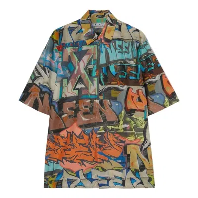 Off-white Men's  Graffiti Printing Logo Pattern Short Sleeve Multicolor Shirt
