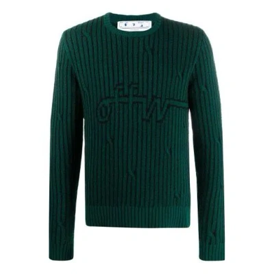 Off-white Men's  Logo Stripe Knit Green