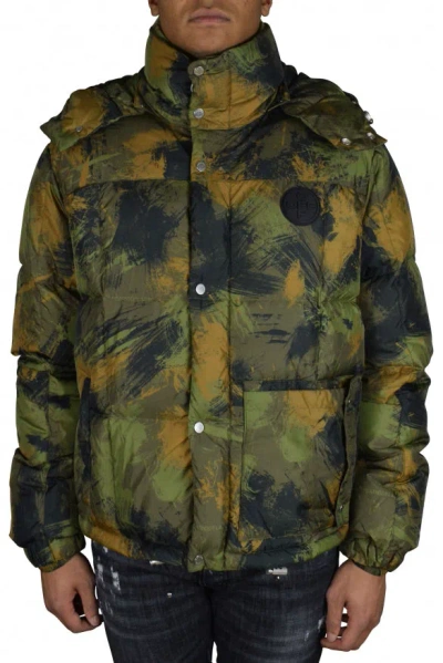 Off-white Camouflage-patterned Quilted Puffer Jacket With Detachable Hood In Green