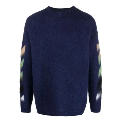 Off-white Men's  Ss21 Stripe Pattern Intarsia Knit Blue