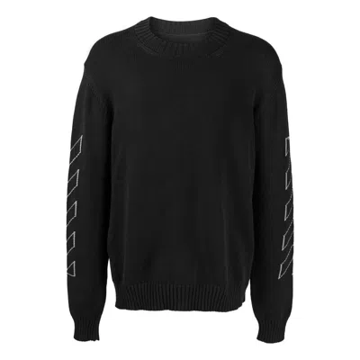 Off-white Men's  Ss22 Arrow Printing Round Neck Pullover Long Sleeves Wool Sweater Black