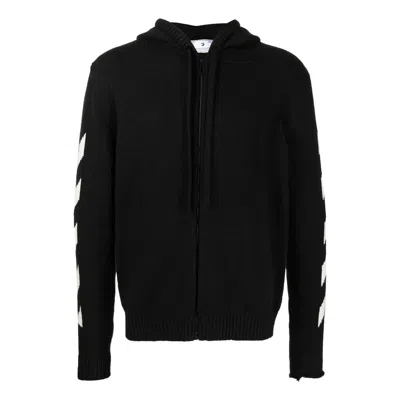 Off-white Men's  Ss22 Back Classic Logo Printing Zipper Hooded Long Sleeves Ordinary Version Black