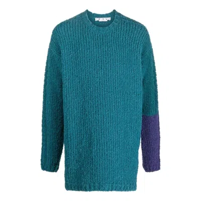 OFF-WHITE MEN'S OFF-WHITE SS22 CONTRASTING COLORS ROUND NECK KNIT LONG SLEEVES WOOL SWEATER BLUE