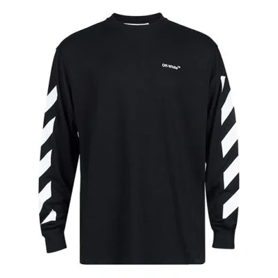 Off-white Men's  Ss22 Diag Alphabet Stripe Pattern Pullover Long Sleeves Loose Fit Black T-shirt