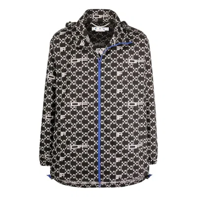 Off-white Men's  Ss22 Geometry Pattern Full Print Stand Collar Hooded Jacket Version Autumn Black In Burgundy