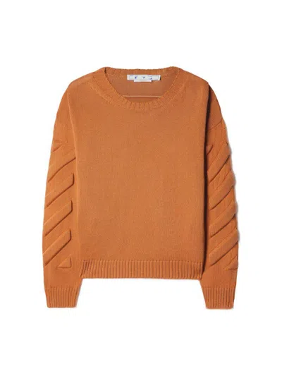 Pre-owned Off-white Men's Offwhite 3d Arrow Diag Knit Crewneck Sweatshirt In Caramel