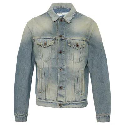 Pre-owned Off-white Men's Offwhite Airport Tape Denim Jacket In Vintage Wash In Brown