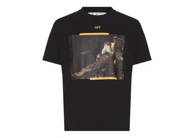 Pre-owned Off-white Men's Offwhite Arrow Caravaggio St. Fran Skate Slim Tee Shirt/in Black/yellow In Multi
