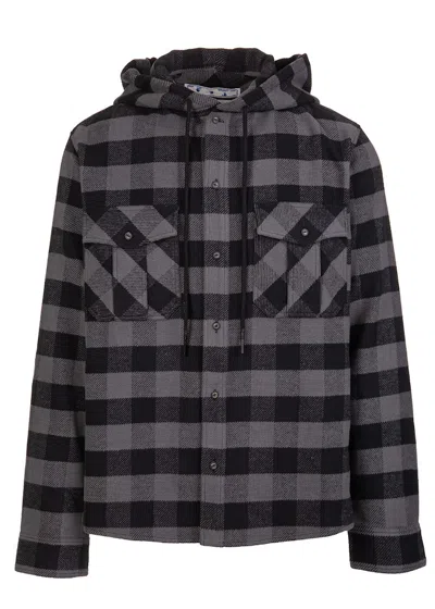 Pre-owned Off-white Men's Offwhite Arrows Check Hoodie Shirt In Grey Black