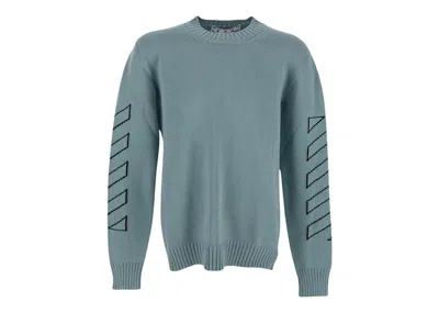 Pre-owned Off-white Men's Offwhite Arrows Diag Outline Intarsia Knit Sweater In Light Green