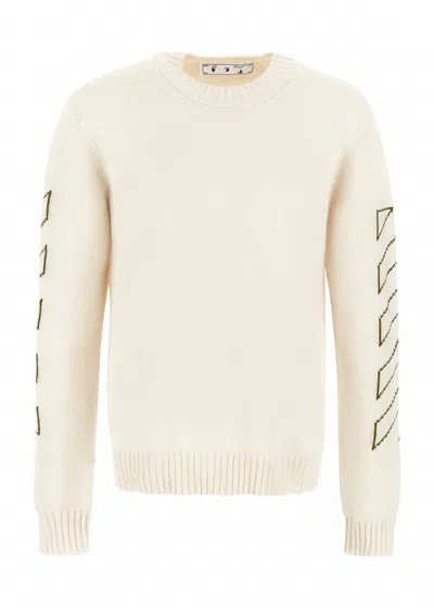Pre-owned Off-white Men's Offwhite Arrows Diag Stripe Knitted Crewneck Sweatshirt In Cream Green