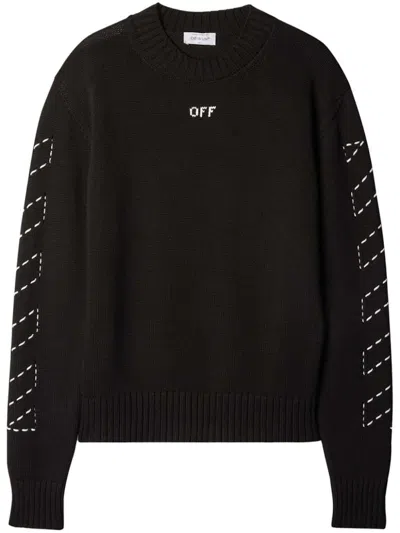 Pre-owned Off-white Men's Offwhite Arrowsembroidery Crewneck Sweatshirt Jumper In Black