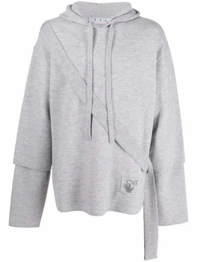 Pre-owned Off-white Men's Offwhite Asybreezy Band Knit Hoodie In Medium Grey