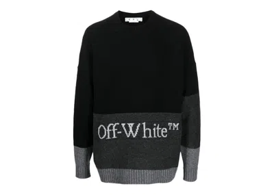 Pre-owned Off-white Men's Offwhite Blocked Intarsialogo Wool Crew Sweater In Black/grey In Multi