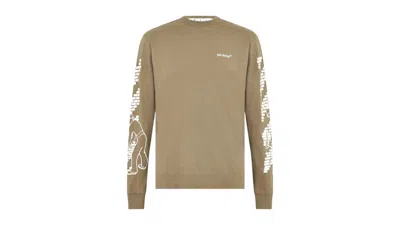 Pre-owned Off-white Men's Offwhite Bricks Logo Long Sleeve Skate Fit Army T-shirt In Green