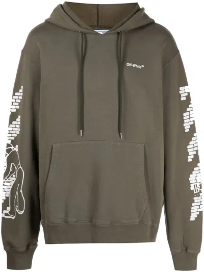Pre-owned Off-white Men's Offwhite Bricksprint Dropshoulder Hoodie In Military Green