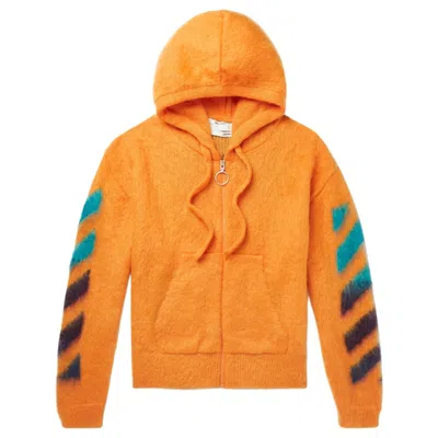 Pre-owned Off-white Men's Offwhite Brushed Arrows Mohair Zip Up Hoodie In Orange