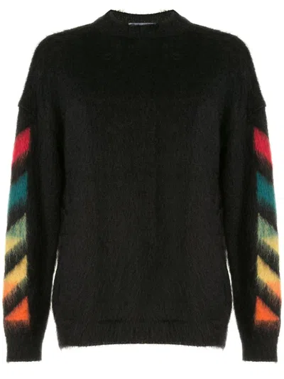 Pre-owned Off-white Men's Offwhite Brushed Mohair Diag Arrows Logo Knit Sweater In Black/rainbow