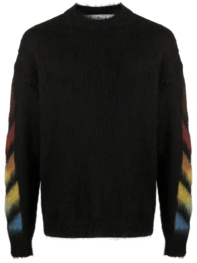 Pre-owned Off-white Men's Offwhite Brushed Mohair Diag Stencil Arrows Knit Sweater In Black/rainbow In Multi