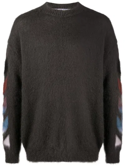 Pre-owned Off-white Men's Offwhite Brushed Mohair Diag Stencil Arrows Knit Sweater In Grey/rainbow In Multi