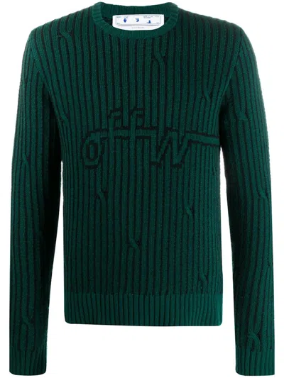 Pre-owned Off-white Men's Offwhite Cables Knit Sweater In Dark Green