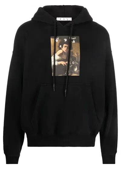 Pre-owned Off-white Men's Offwhite Caravaggio Boy Bitten By A Lizard Hoodie In Black