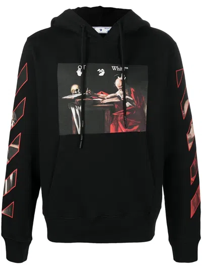Pre-owned Off-white Men's Offwhite Caravaggio Diag Sleeve Hoodie In Black/red In Multi