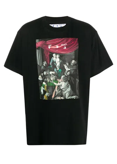 Pre-owned Off-white Men's Offwhite Caravaggio Madonna Of The Rosary Painting Oversized T-shirt In Black