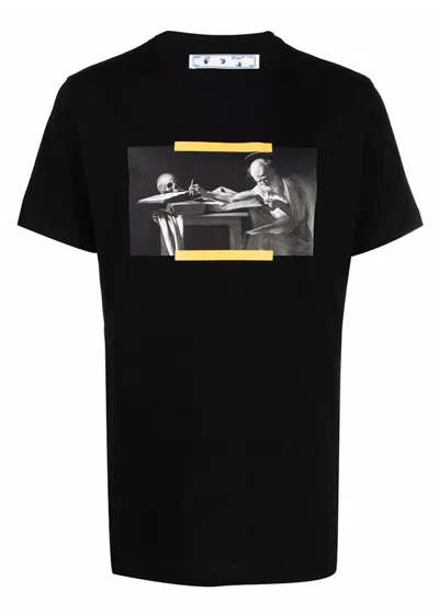 Pre-owned Off-white Men's Offwhite Caravaggio Saint Jerome Writing Hands Off Logo Slim Fit T-shirt In Black/yellow In Multi