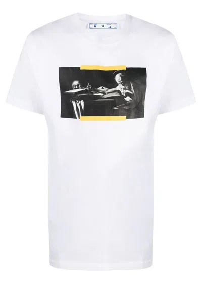 Pre-owned Off-white Men's Offwhite Caravaggio Saint Jerome Writing Hands Off Logo Slim Fit T-shirt In While/black/yellow