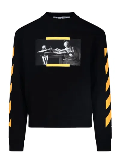 Pre-owned Off-white Men's Offwhite Caravaggio Saint Jerome Writing Print Sweatshirt In Black Yellow