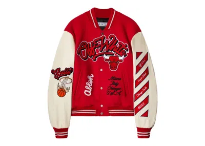 Pre-owned Off-white Men's Offwhite C/o Chicago Bulls Varsity Jacket In Red/cream
