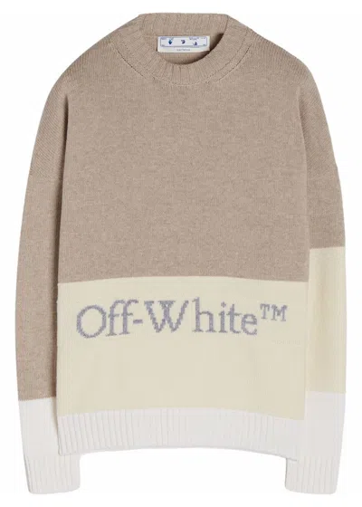 Pre-owned Off-white Men's Offwhite Colour Block Knitted Crewneck Sweatshirt In Beige Natural White