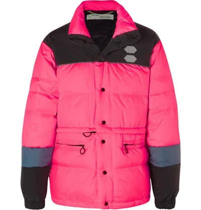 Pre-owned Off-white Men's Offwhite Colour Block Quilted Shell Down Jacket In Pink/black In Multi