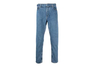 Pre-owned Off-white Men's Offwhite Cropped Belted Denim Jeans In Stonewashed Blue