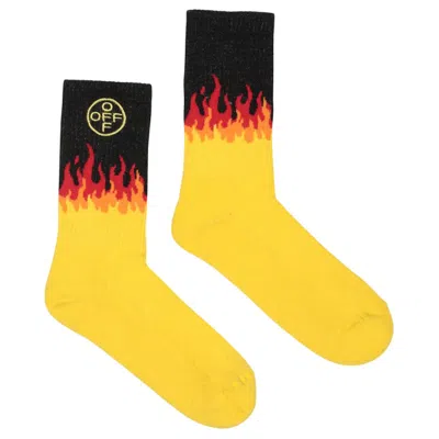 Pre-owned Off-white Men's Offwhite Crossed Flamed Socks In Black/yellow/red In Multi