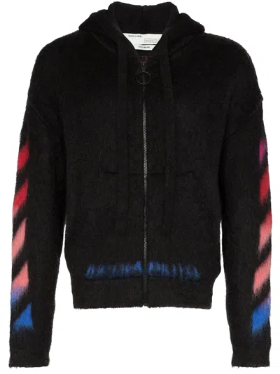 Pre-owned Off-white Men's Offwhite Diag Brushed Zipped Hoodie In Black