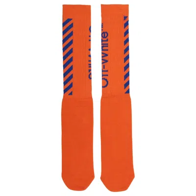 Pre-owned Off-white Men's Offwhite Diag Logo Intarsia Stretch Socks In Orange/blue