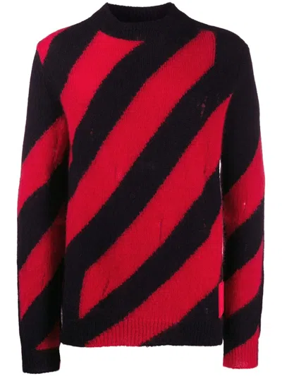 Pre-owned Off-white Men's Offwhite Diag Mohair Sweater In Red/black In Multi