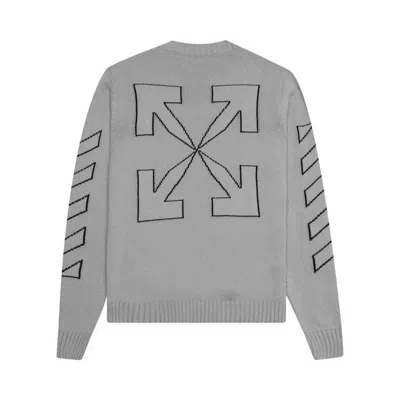 Pre-owned Off-white Men's Offwhite Diag Outline Arrow Knit Crewneck Sweatshirt In Grey