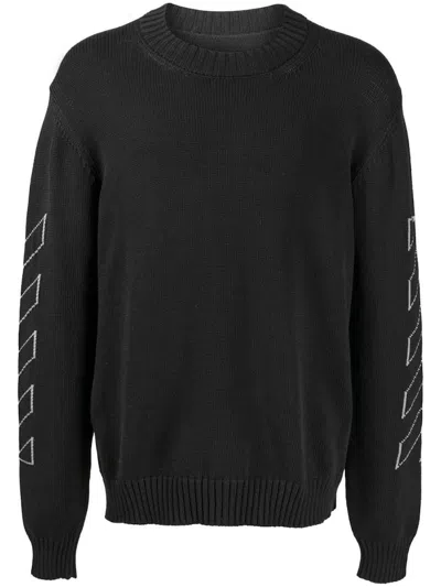 Pre-owned Off-white Men's Offwhite Diag Outline Knit Crewneck Sweatshirt Sweater In Black